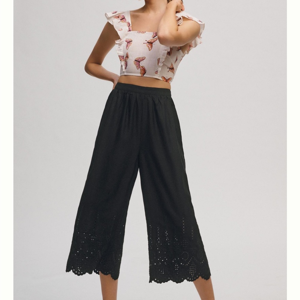 By Anthropologie Wide-Leg Eyelet Crop Pants- brand new with tags
